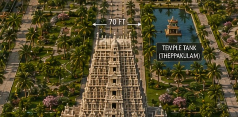 Main sanctum and rajagopuram with temple tank